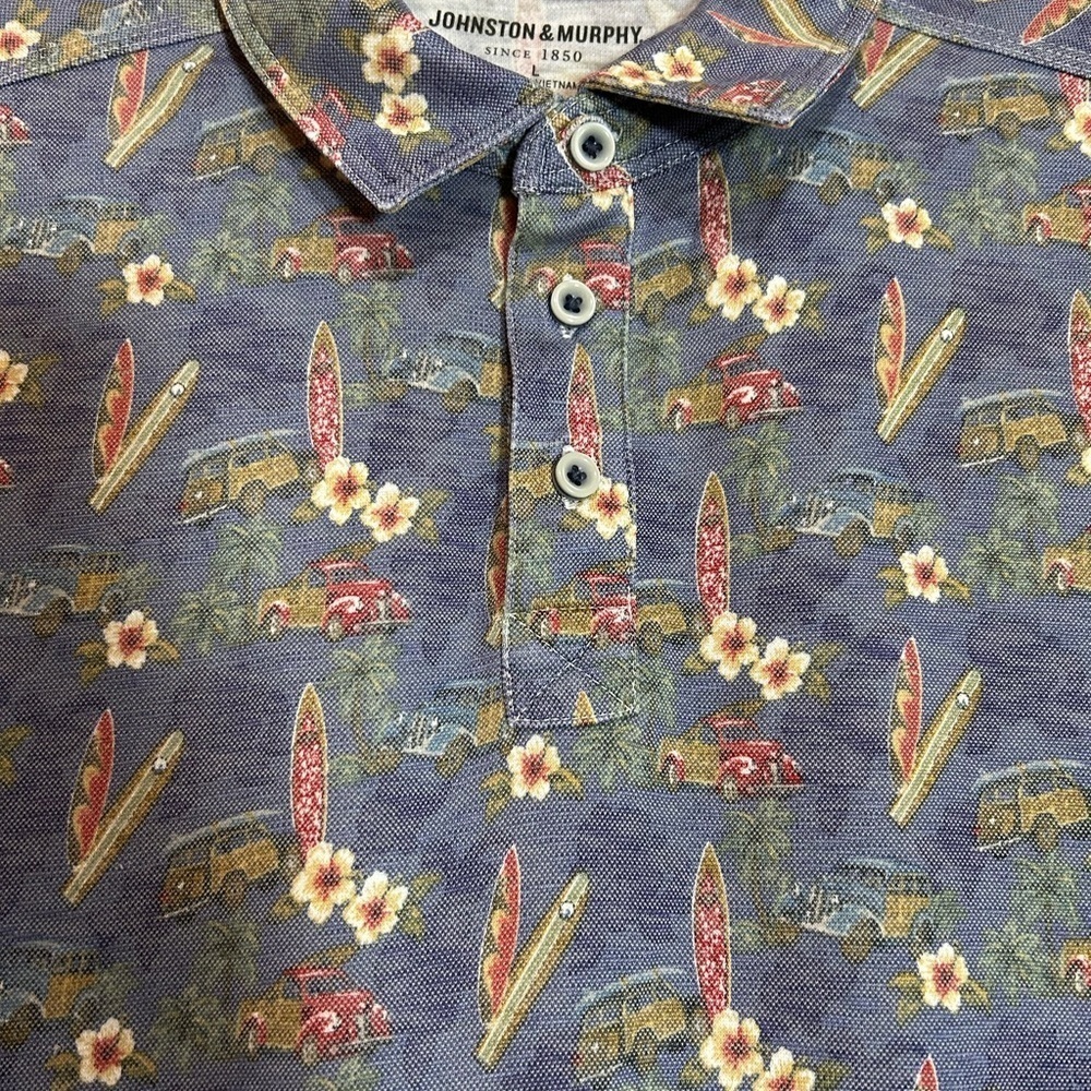 Johnston & Murphy Surfboard Print Polo Shirt Large - Picture 2 of 9